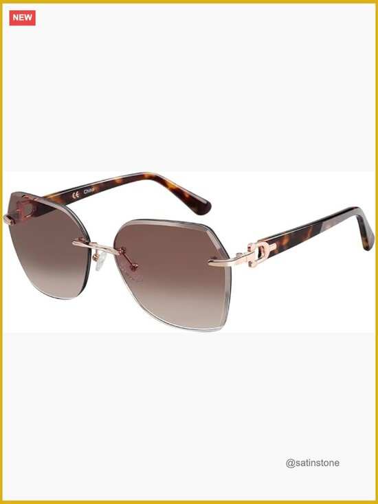 Oversized Rimless Sunglasses Geometric Diamond Cutting Gradient Lens UV main image 2